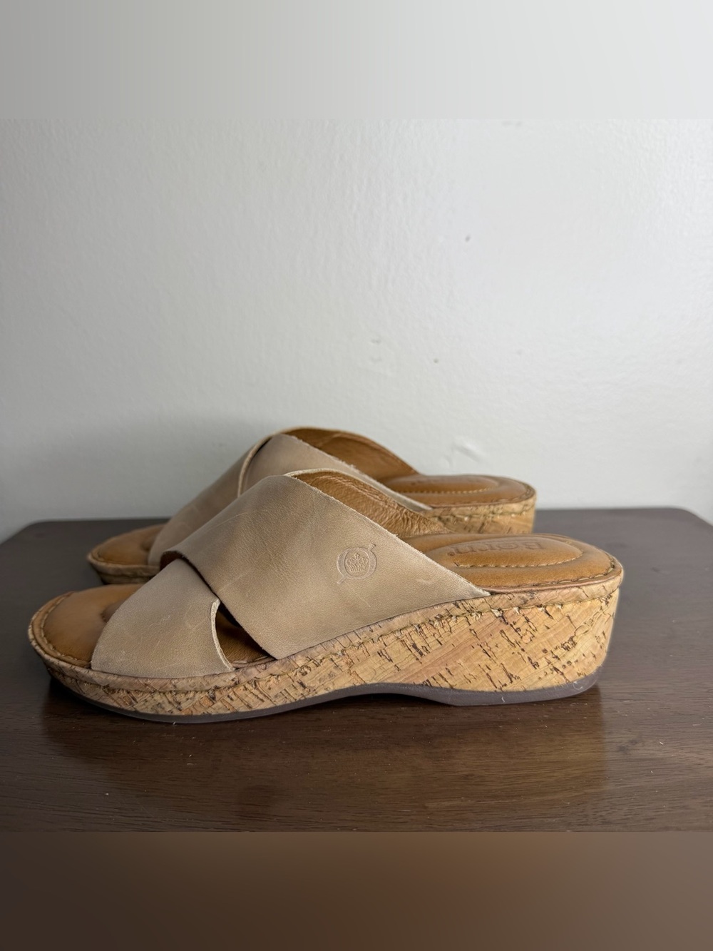 Born Brown Leather Wedge Sandals 7 womens